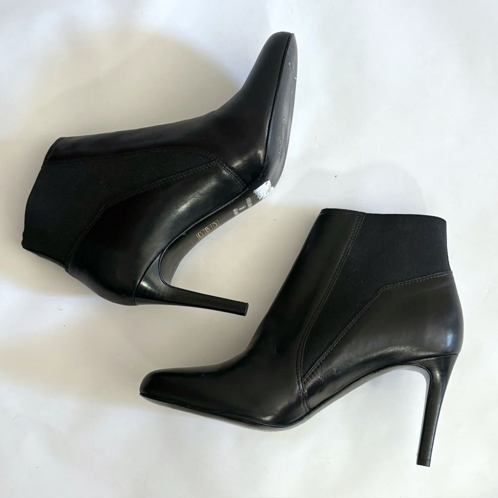 Karen Millen Leather Ankle Boots 39 Black Stiletto Heel Minimalist Chic Office